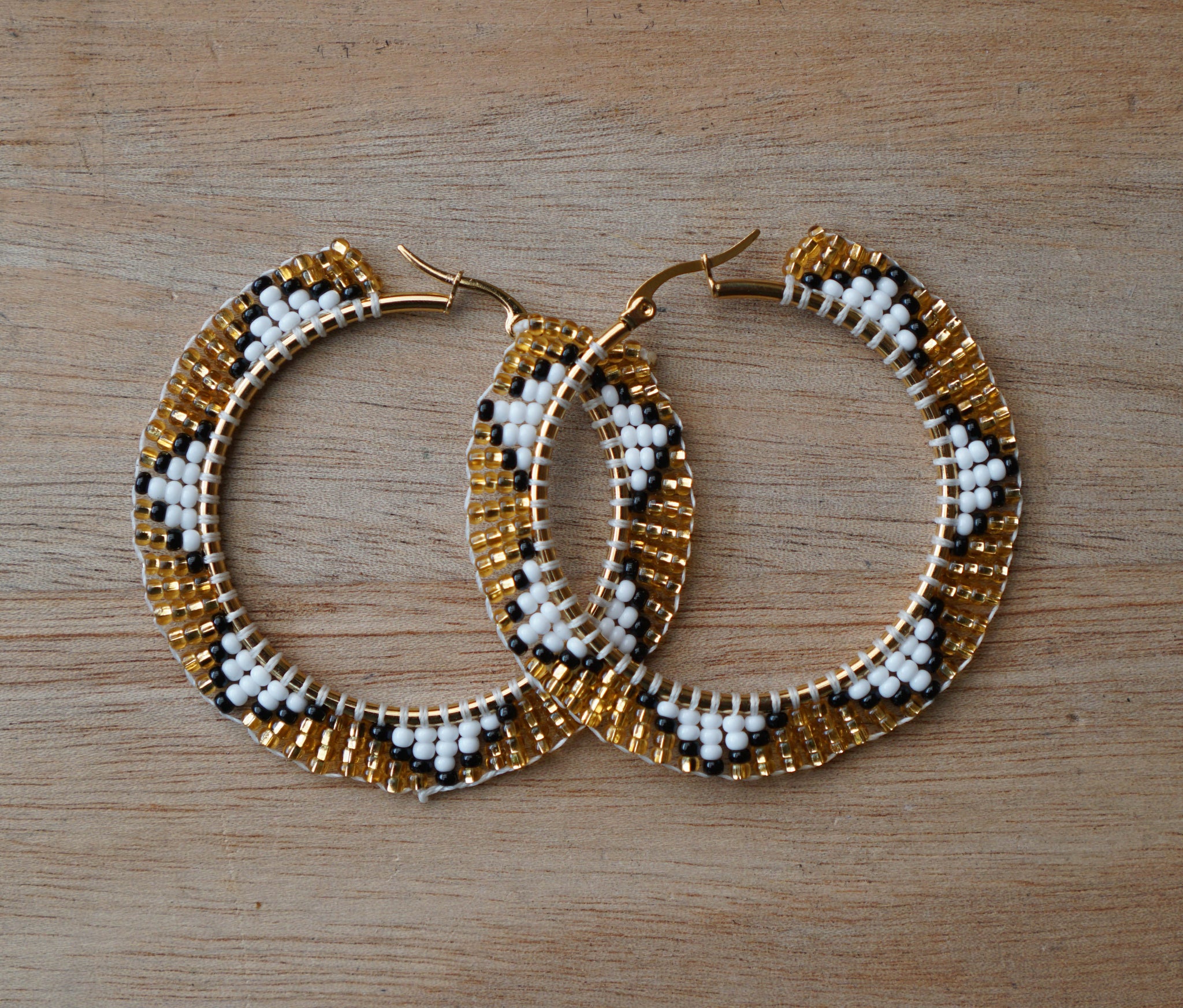 Gold Beaded Hoops
